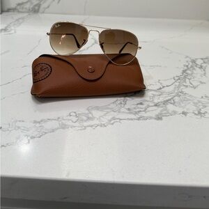 Ray-Ban Gold Aviator Sunglasses with Brown Case